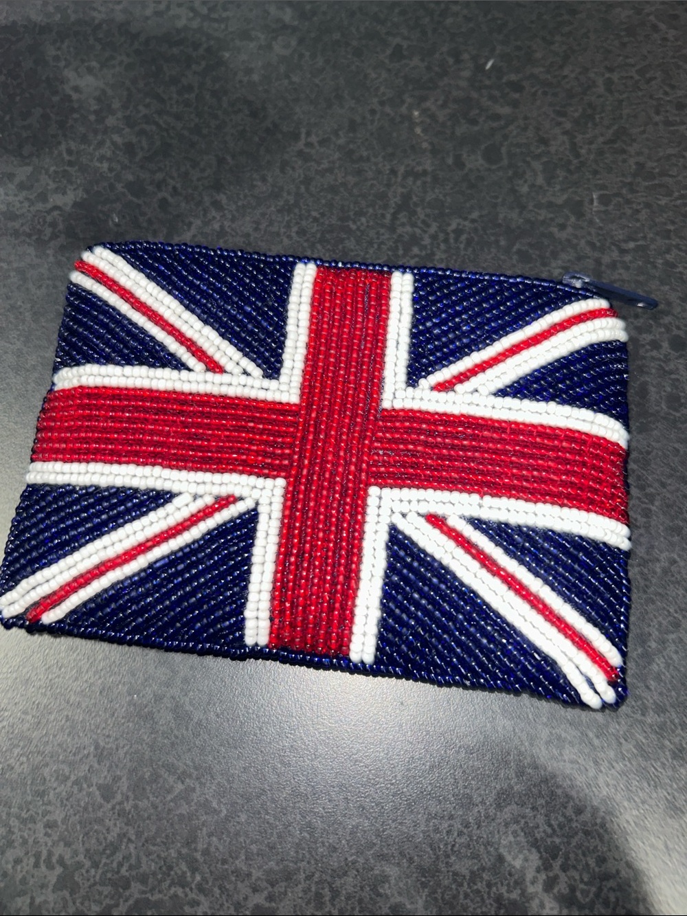 EUC Union Jack seed bead coin purse